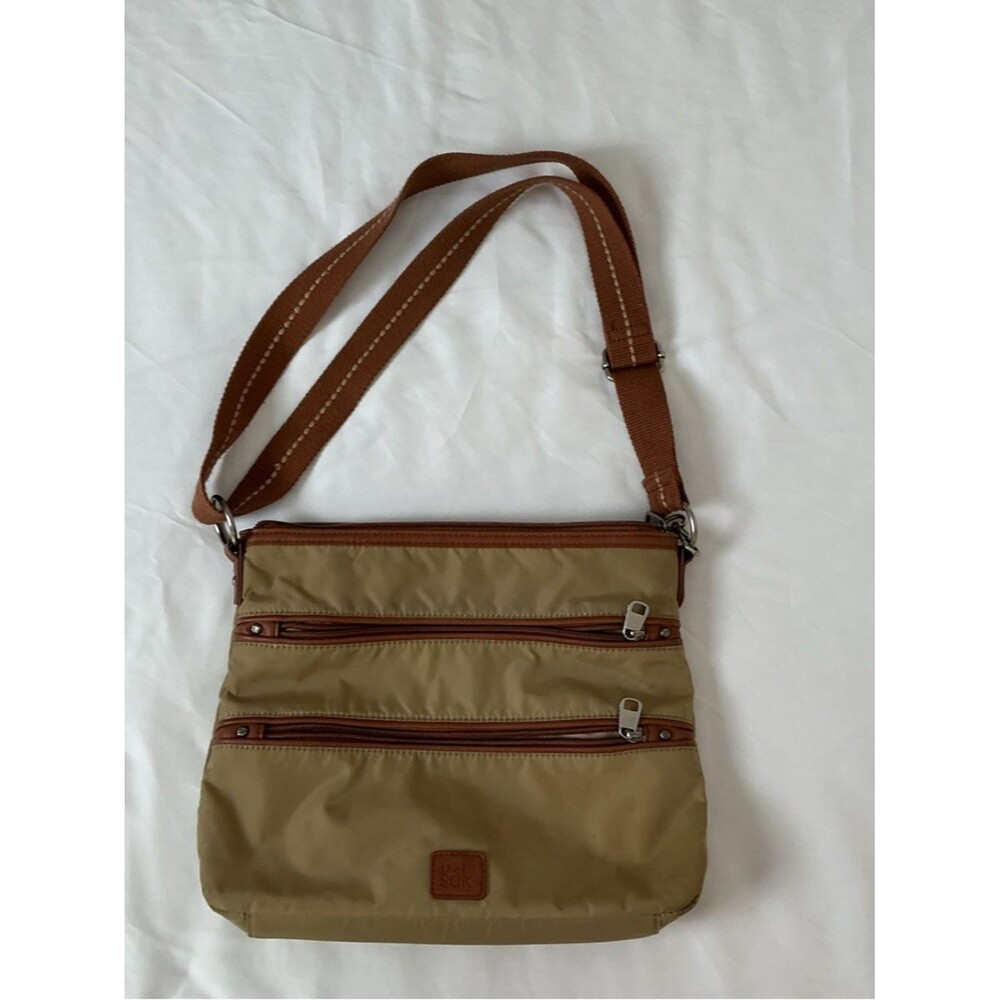 The Sak Tan Crossbody Messenger Bag with Brown Strap